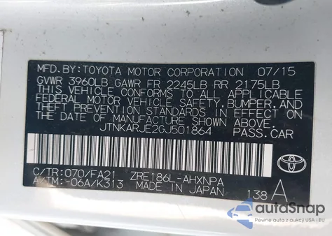 2016 Scion Im из США, поврежденный, VIN JTNKARJE2GJ501864